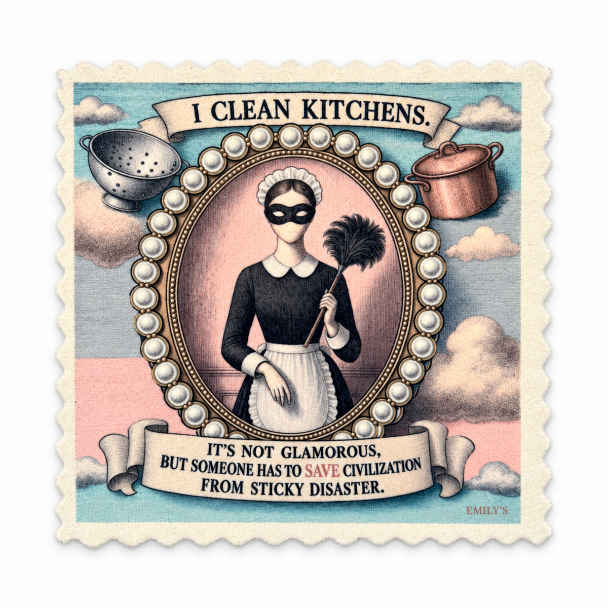 Emily's Putztuch Clean Kitchens auf weissem Hintergrund