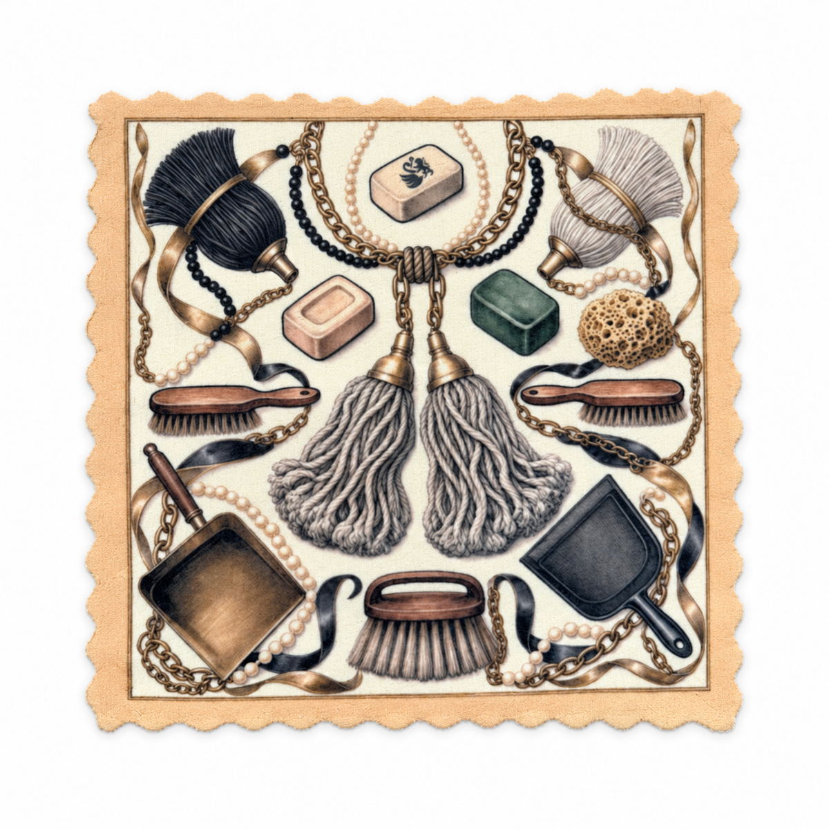 Emily's Putztuch Cleaning Couture – Beige auf weissem Hintergrund