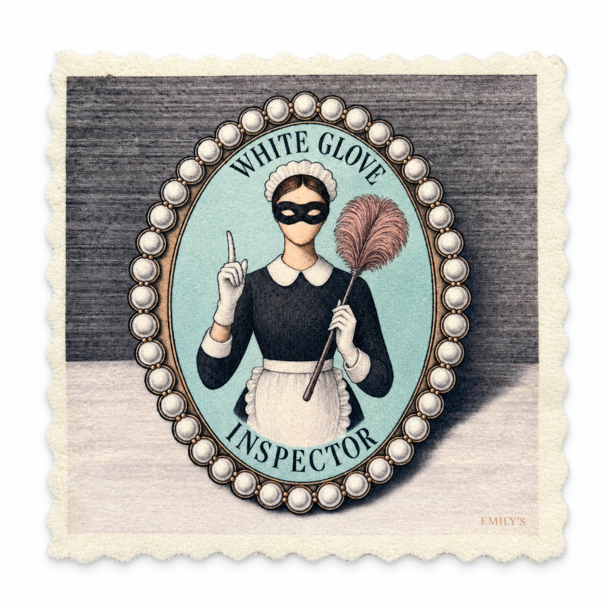 Emily's Putztuch White Glove Inspector auf weissem Hintergrund