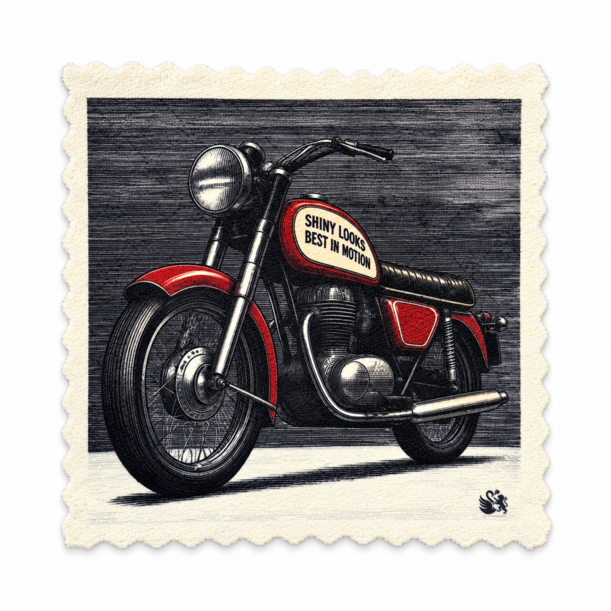 Emily's Putztuch – Shiny Looks Best in Motion – Red Motorcycle
